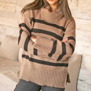 Wooden Ships Mallory Turtleneck Sweater Women’s Size M Striped Pullover Wool